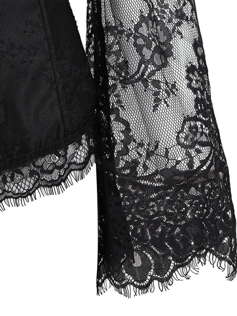 Schwarz Halloween Steampunk Spitze Patchwork Korsett