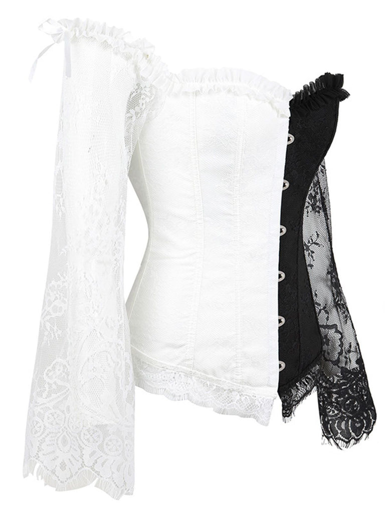 Schwarz Halloween Steampunk Spitze Patchwork Korsett