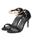 Schwarze Perlenkette Metall Spitze Zehe Cone Heels