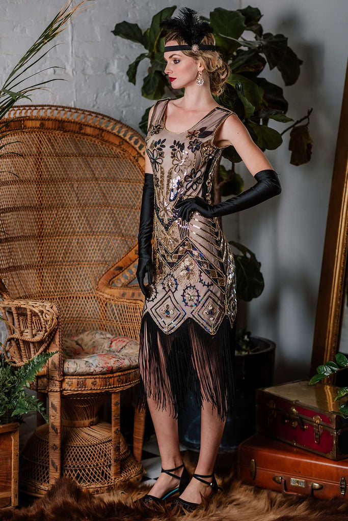 1920ER ROSA BLUMEN PAILLETTEN FLAPPER KLEID