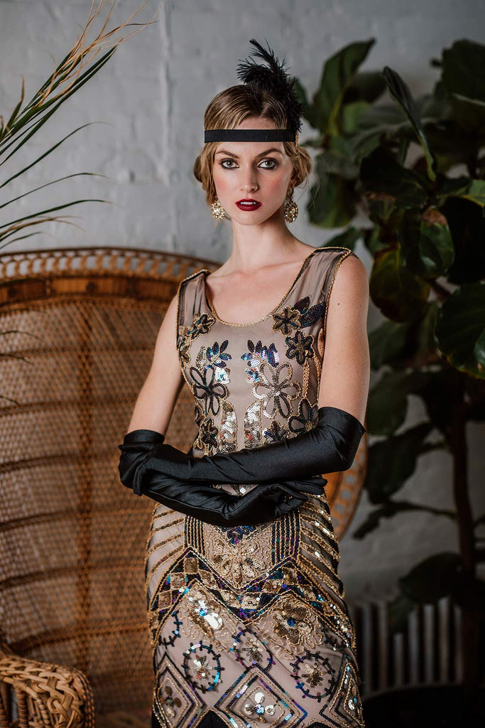 1920ER ROSA BLUMEN PAILLETTEN FLAPPER KLEID