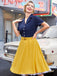 Khaki Grün 1950ER Patchwork V-Ausschnitt Kurzarm Swing Kleid