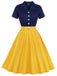 Khaki Grün 1950ER Patchwork V-Ausschnitt Kurzarm Swing Kleid