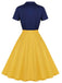 Khaki Grün 1950ER Patchwork V-Ausschnitt Kurzarm Swing Kleid
