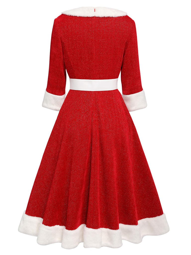 1950ER ROTES PLÜSCH KLEID