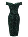 Grün 1960er Pailletten Schulterfrei Bleistift Kleid
