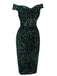Grün 1960er Pailletten Schulterfrei Bleistift Kleid