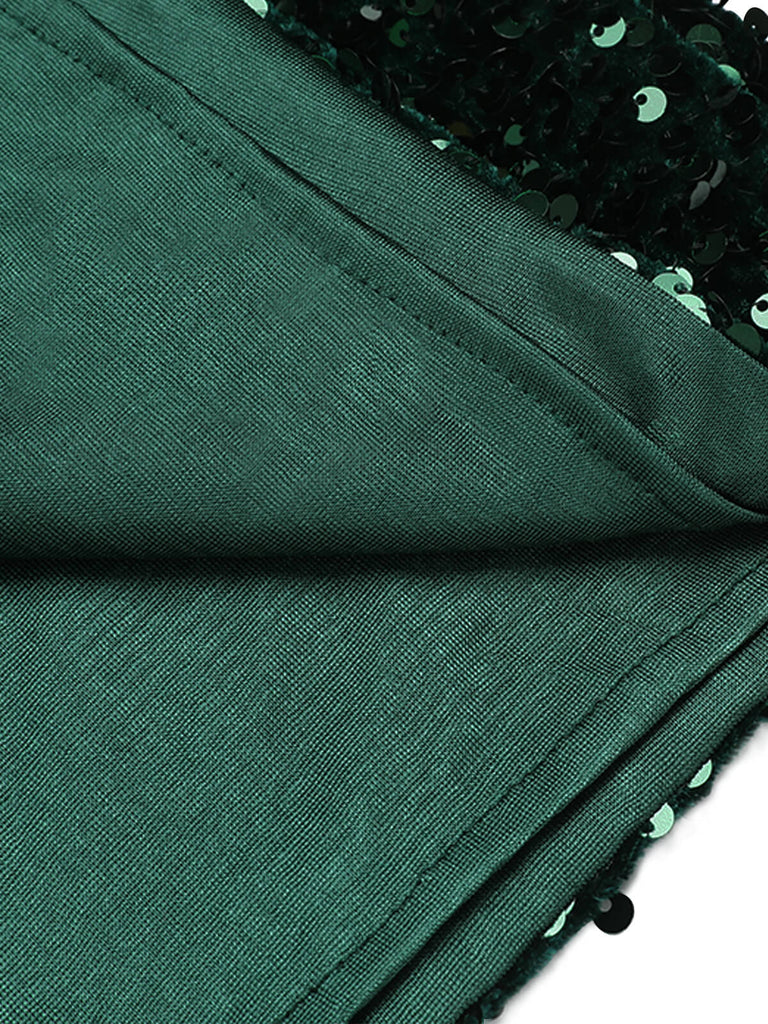 Grün 1960er Pailletten Schulterfrei Bleistift Kleid