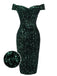 Grün 1960er Pailletten Schulterfrei Bleistift Kleid