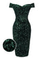 Grün 1960er Pailletten Schulterfrei Bleistift Kleid