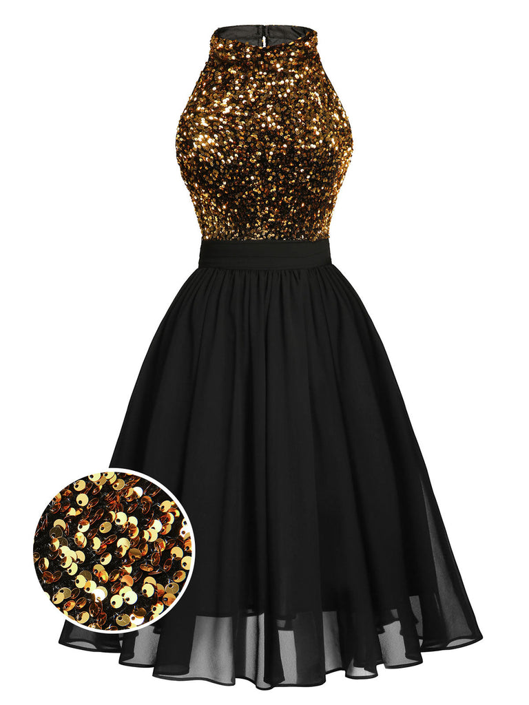 Rot 1950er Glitzer Patchwork Kleid