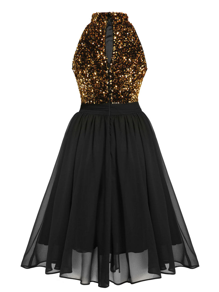 Rot 1950er Glitzer Patchwork Kleid