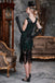 DUNKELGRÜN 1920ER VINTAGE PAILLETTEN FRANSE FLAPPER KLEID