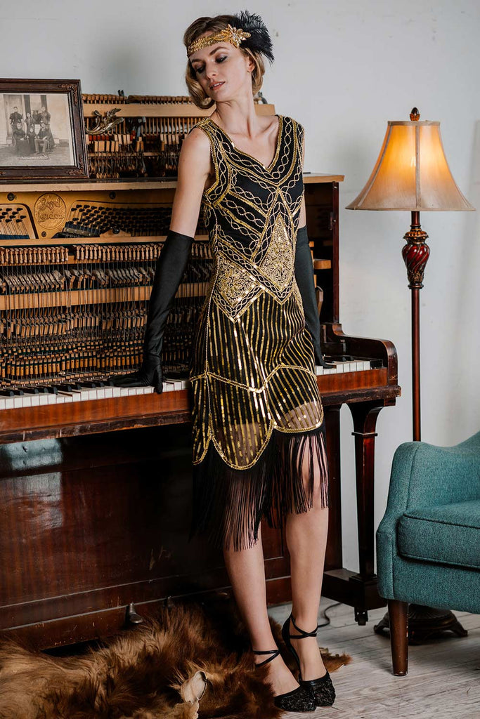 GOLD 1920ER PAILLETTEN FRANSEN FLAPPER KLEID