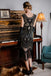GOLD SCHWARZ 1920ER FRANSEN PERLEN VINTAGE KLEID