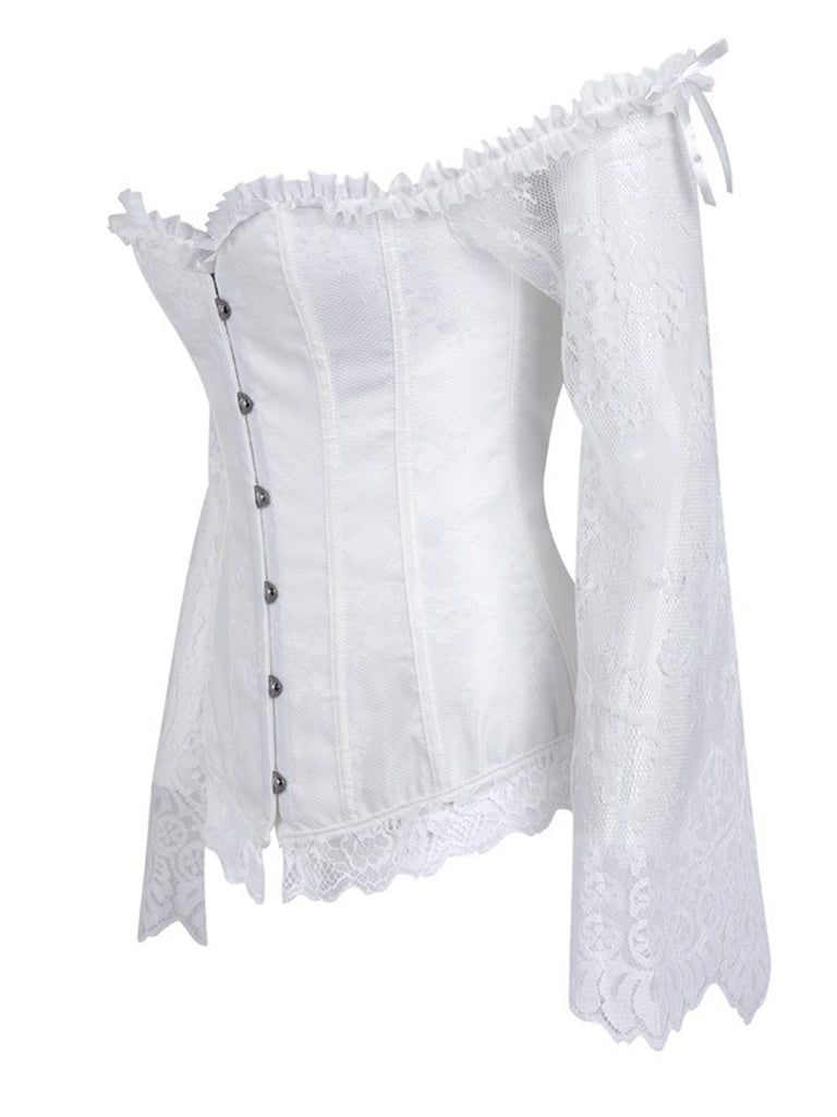 Schwarz Halloween Steampunk Spitze Patchwork Korsett