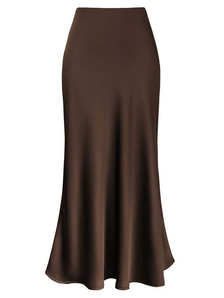 1930er Hohe-Taille Satin Solide Meerjungfrauen Rock