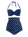 Blau 1950er Halter Polka Dots Bikini Set