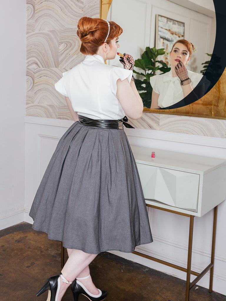 1950ER WEISS&GRAU SCHNÜRUNG SWING KLEID