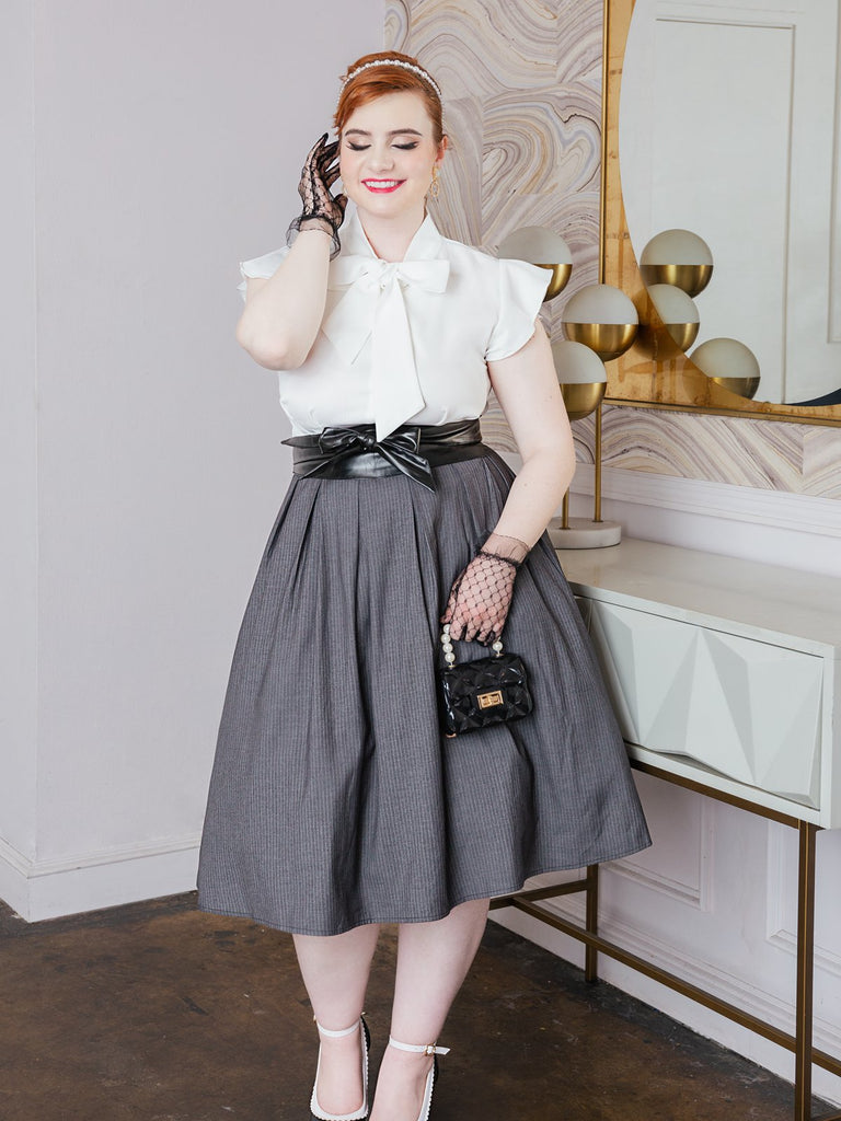 1950ER WEISS&GRAU SCHNÜRUNG SWING KLEID