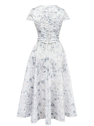 1940er Blumen Crinkle-Jacquard Schnürung Kleid