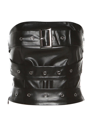 Schwarz 1980er Bandeau Punk Leder Top