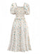 Gelb 1940er Blumen Quadratischer Hals Kleid