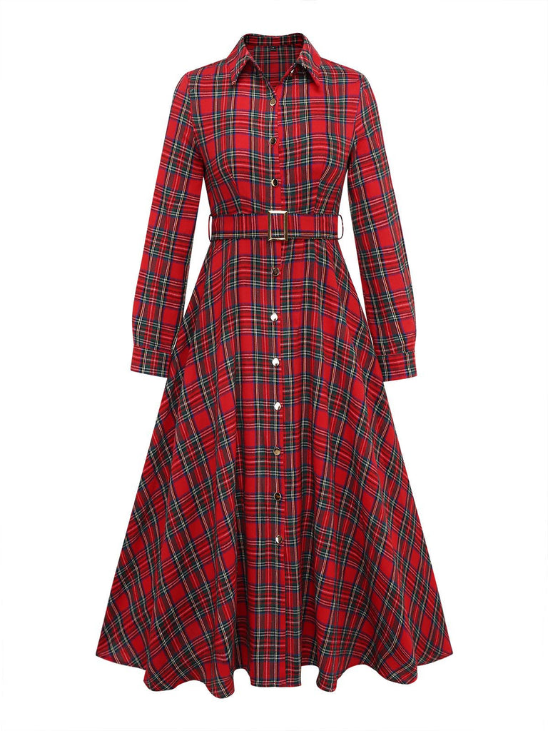 Rotes 50er Karo-Hemdkleid mit Gürtel