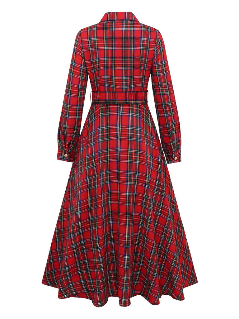 Rotes 50er Karo-Hemdkleid mit Gürtel