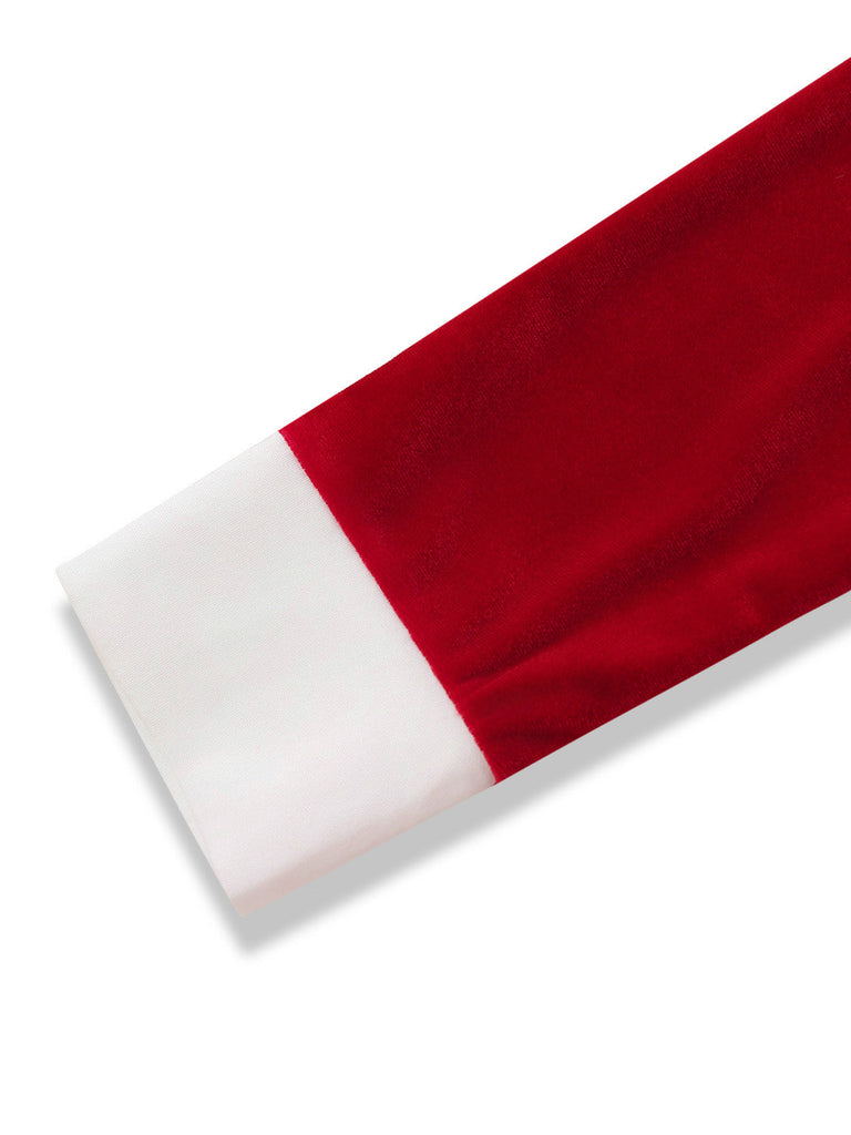 50er Weihnachts-Samtstufenkleid mit weißem Saum und Gürtel