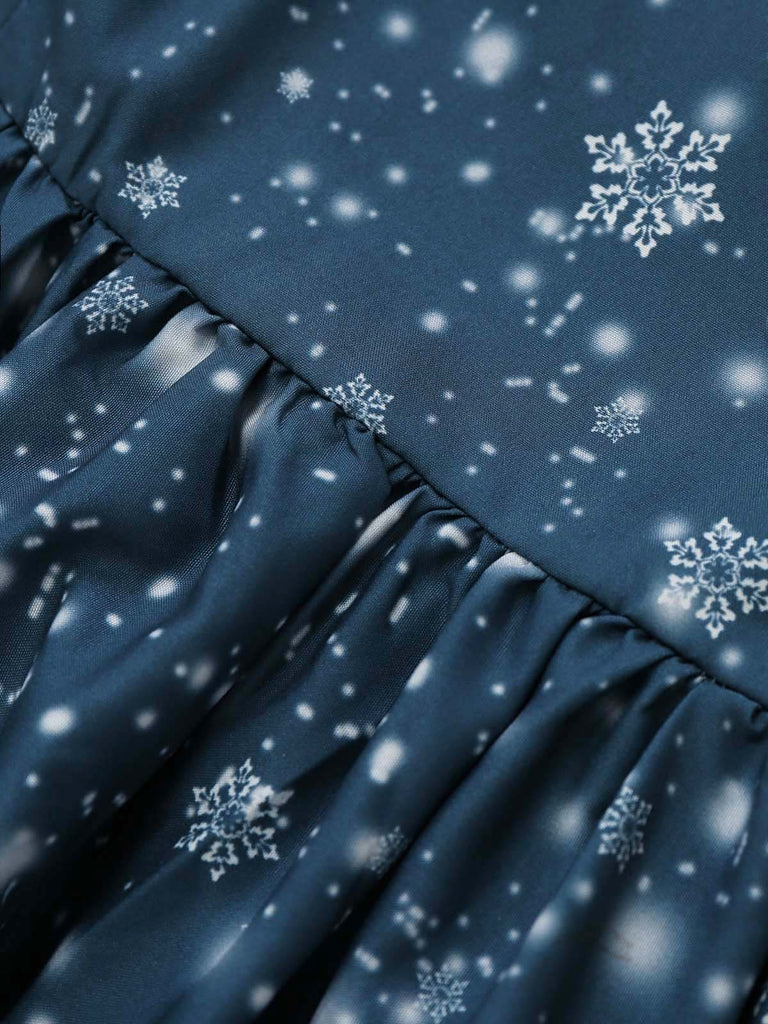 Dunkelblaues 50er Weihnachts-Midikleid mit Weihnachtsmannprint