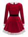 50er Weihnachts-Samtstufenkleid mit weißem Saum und Gürtel
