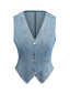 Hellblau 1970er V-Ausschnitt Denim Kurze Weste