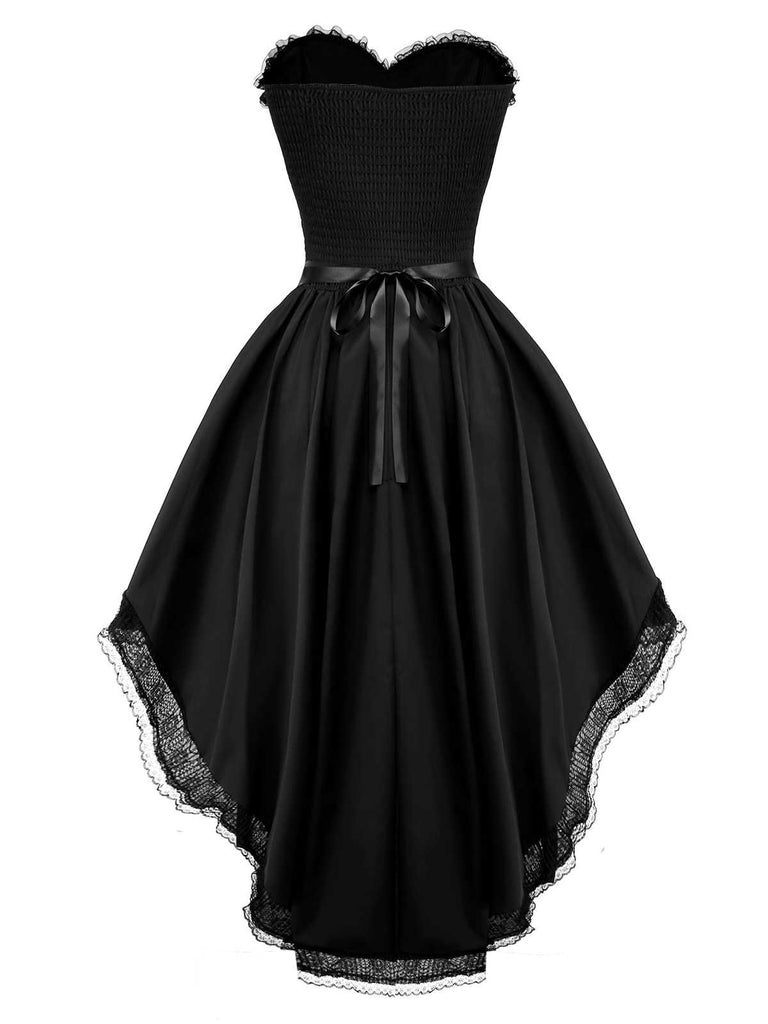 Schwarz 1980er Punk Trägerlos Spitze Gothic Korsett Kleid