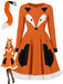 Orange 50er Fuchs-Kostümkleid mit Kunstpelz und Schwanz