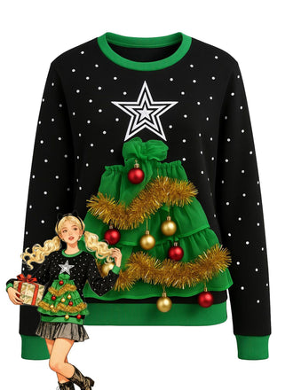 1980er 3D Weihnachtsbaum Lametta Pullover