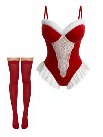 Rot 1980er Weihnachten Strampler Pyjama Set