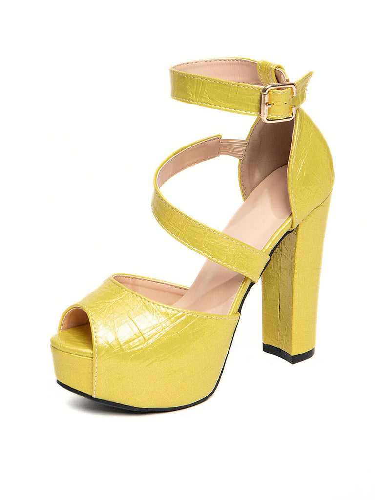 Vintage Valentinstag PU Leder Blockabsatz Hohe Absätze