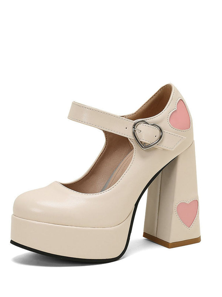 Vintage Herz Cut-Outs & Schnalle Mary Jane Absatz Schuhe