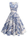 1950er Porzellan Landschaft Ärmellos Gürtel Kleid