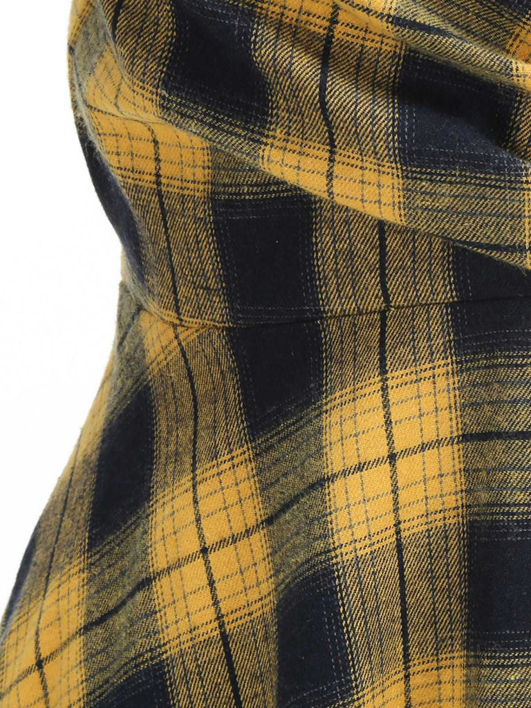 1950er Slip V-Ausschnitt Plaid Swing Kleid