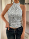 Metallic 1970er Halter Pailletten Ärmellos Top