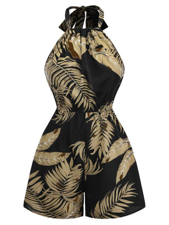 1950er Halter Tropisches Palmblatt Romper