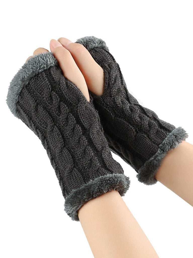 Winter Kunstpelzbesatz Stricken Fingerlos Handschuhe