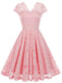 1950er Solide V-Ausschnitt Ärmellos Spitze Kleid