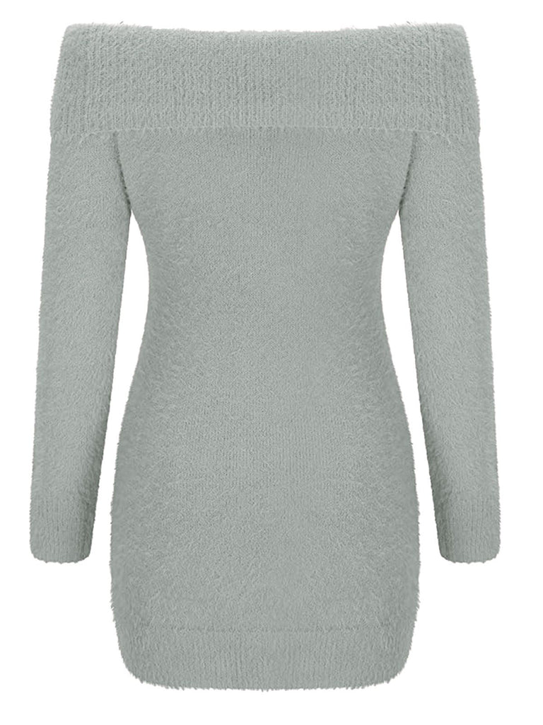 1980er Schulterfrei Mohair Lang Ärmel Kleid