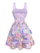 Lila 1950er Blumen Stickerei Netz A-Linie Kleid