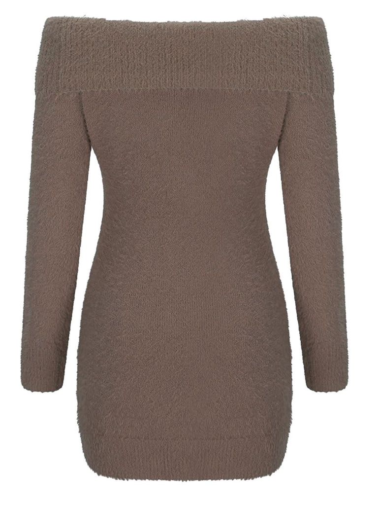 1980er Schulterfrei Mohair Lang Ärmel Kleid