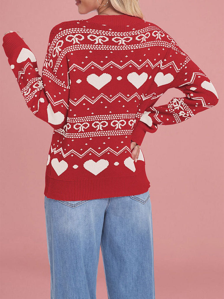 1980er Herz Muster Valentinstag Pullover