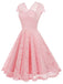 1950er Solide V-Ausschnitt Ärmellos Spitze Kleid